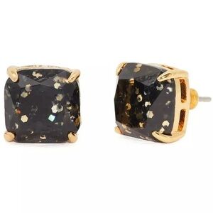 Kate Spade New York Mini Small Square Studs Earrings Black Gold Glitter